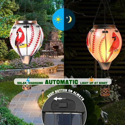 Hot Air Balloon Solar Lantern - Cardinal Bird Glass Lantern, Simulated Flickering & Dancing Flame