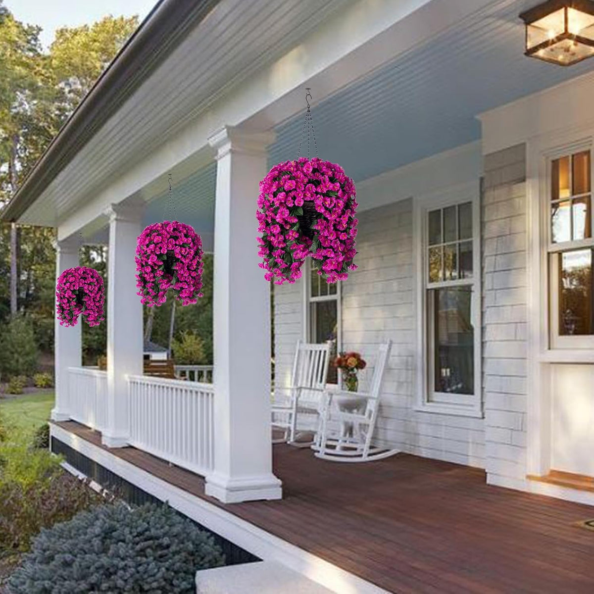 Artificial Fake Hanging Flowers Plants for Outdoor Outside Decoration, 2PCS Faux Silk UV Resistant