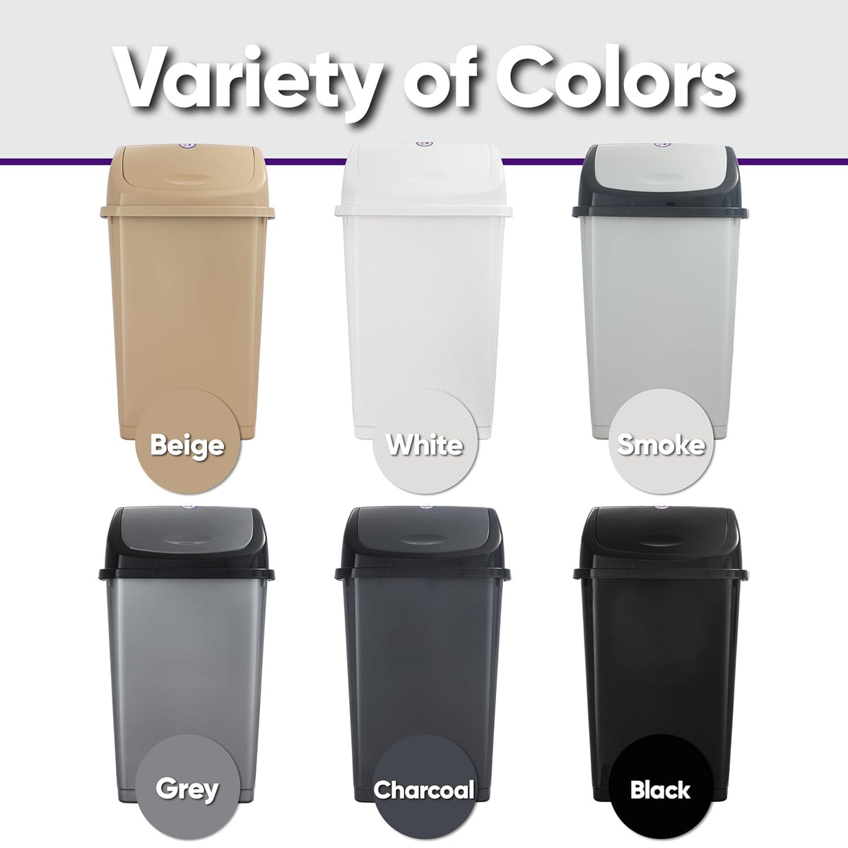 Superio 13 Gallon Plastic Swing Lid Trash Can, Grey/Black 2 Pack, Ideal for Home, Office, Garage