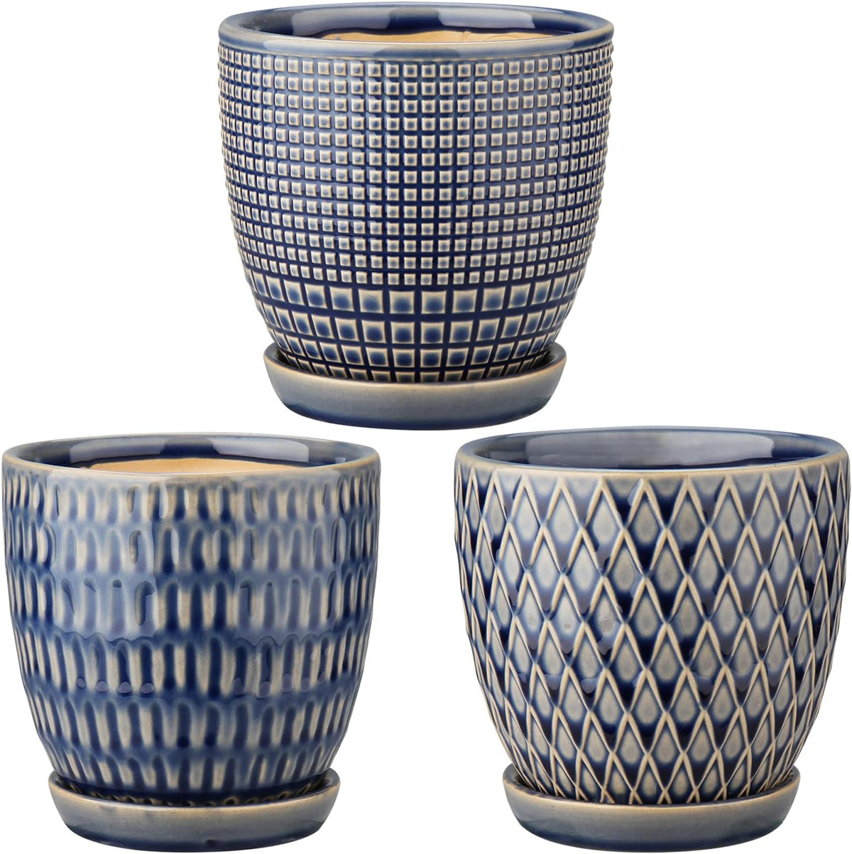 Oairse 4 inches Ceramic Planter Pots 3 Set of Small Round Flower Pots with Drainage Hole and