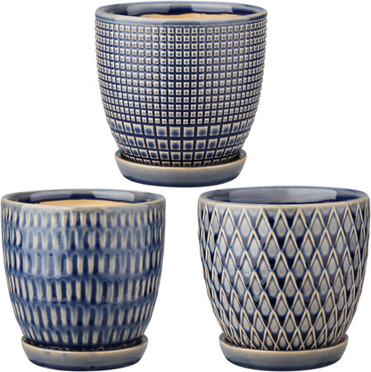 Oairse 4 inches Ceramic Planter Pots 3 Set of Small Round Flower Pots with Drainage Hole and