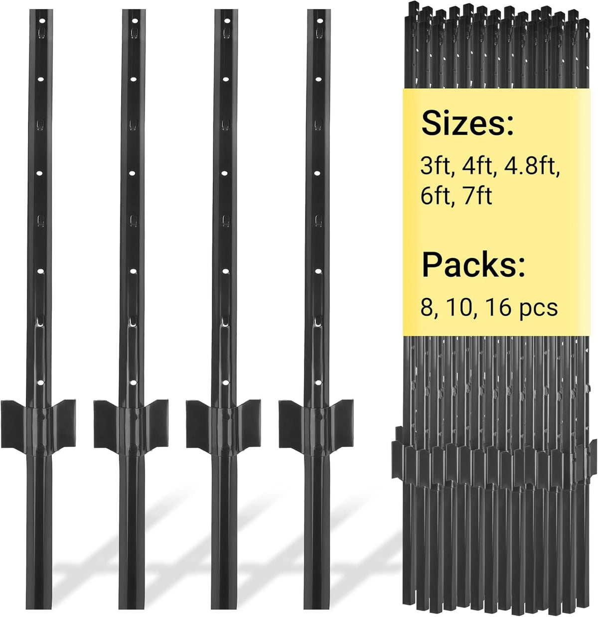 Fence Posts 4 Feet - 16 Pack, Heavy Duty Metal Fence Post, No Dig U Post for Farm, Garden, Orchard