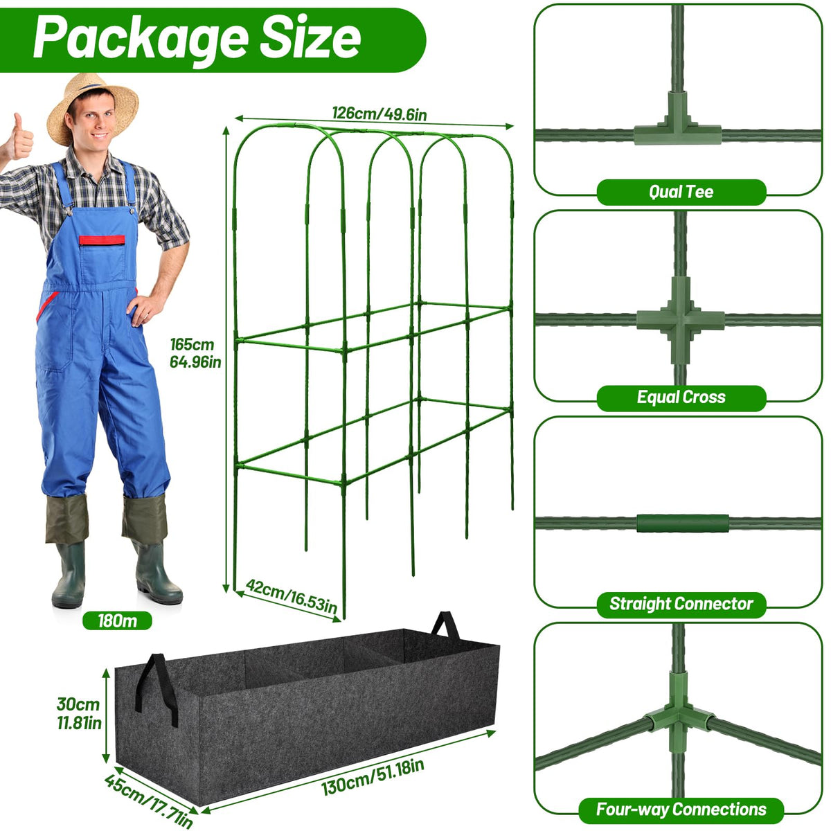 U-Shape Cucumber Trellis with Fabric Raised Garden Bed 65x50 Inch Metal Garden Arch Trellis with