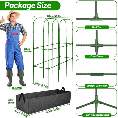 U-Shape Cucumber Trellis with Fabric Raised Garden Bed 65x50 Inch Metal Garden Arch Trellis with