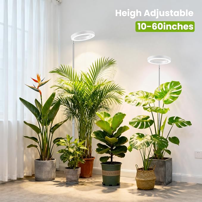 White Grow Light, Full Spectrum LED Plant Lights for Indoor Growing with 6/12/16H Timer, 3 Color