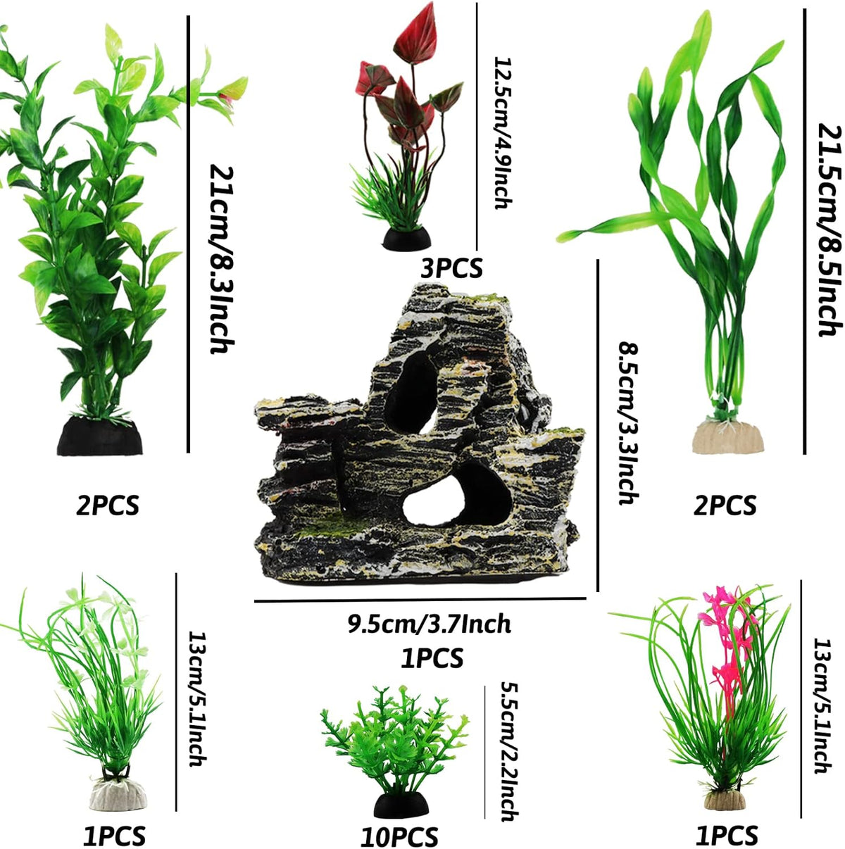 Fish Tank Accessories Aquarium Decorations Rock Plants, 20pcs Green Fish Tank Decorations Plants