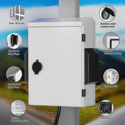 Outdoor Electrical Box with Thermostat and Fan, Cold-Rolled Steel Plate, Aluminum Alloy Back Beam