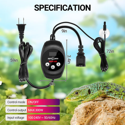 REPTI ZOO Reptile Thermostat Wide Range Temperature Controller Reptile Heat Pad Digital Thermostat