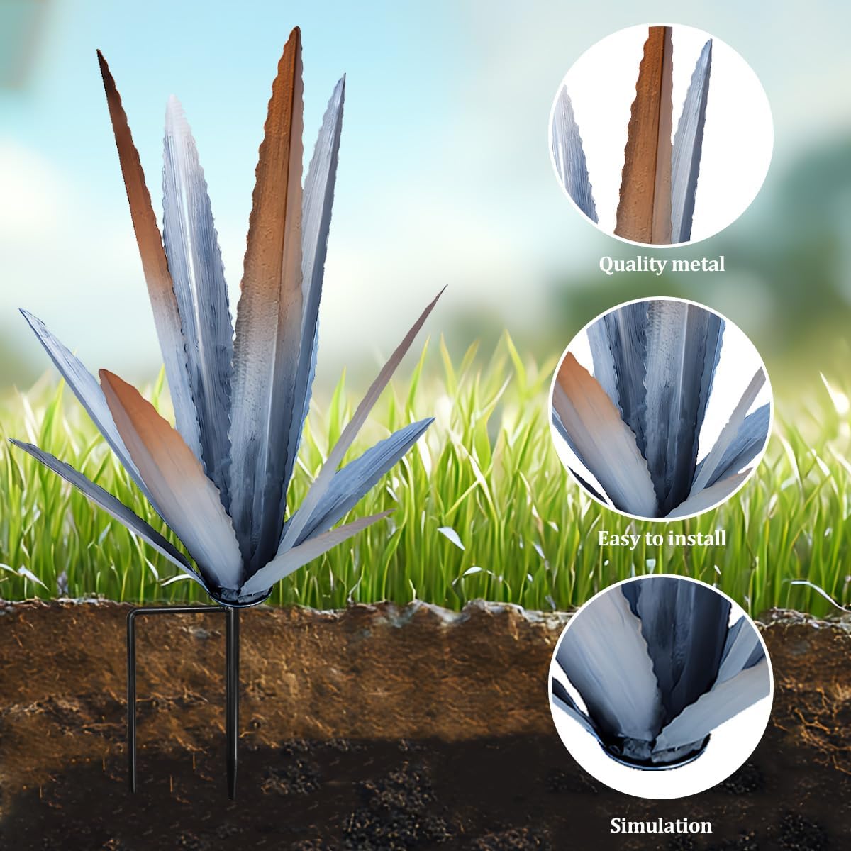 EROCK 2 Pcs Tequila Rustic Sculpture, Wind Resistant Metal Agave Plant Outdoor Home Decor, DIY