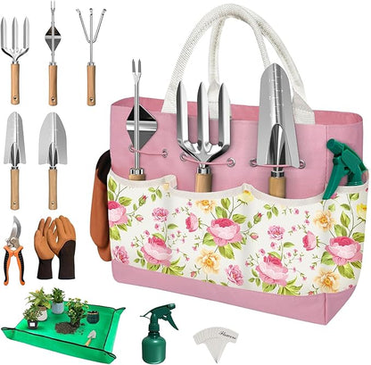 22PCS Garden Tools Set for Women,Heavy Duty Hand Tool Kit Included Handy Tote Bag/Trowel/Repotting