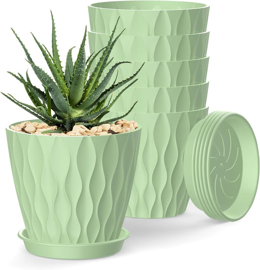 4 Inch Plant Pots, 6 Pack Indoor Flower Pots, Planters with Drainage Holes and Trays for Orchids