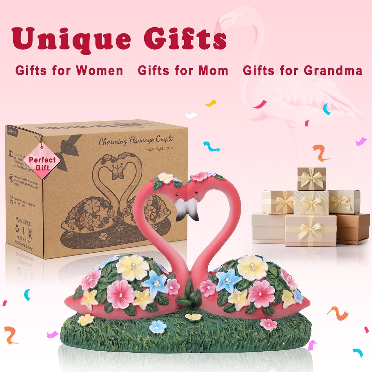 Solar Flamingo Garden Decor Statue, Outdoor Funny Solar Light Decoration for Yard, Patio, Lawn
