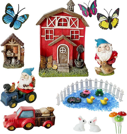 BangBangDa Miniature Fairy Garden Accessories - Garden Gnome Figurines House Set of 22PCS - Outdoor