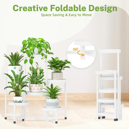 iDavosic.ly 6 Tier Folding Plant Stand Indoor Outdoor with Plastic Tray, Tiered Corner Flower