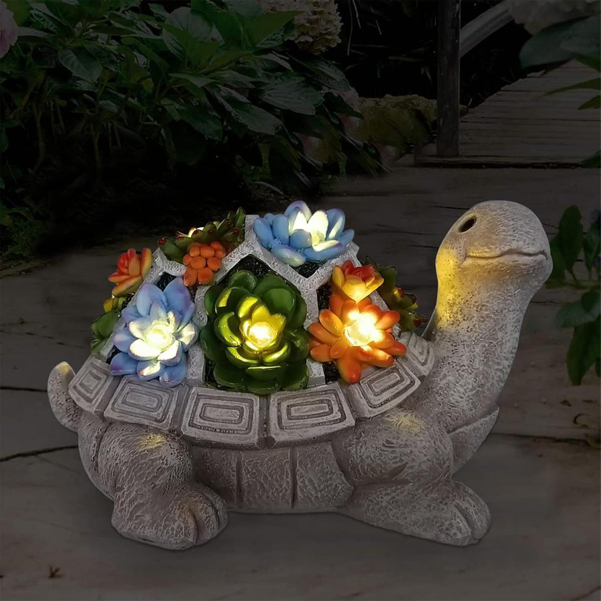 Nacome Garden Outdoor Statues Turtle with Succulent and 7 LED Lights - Lawn Decor Tortoise Statue