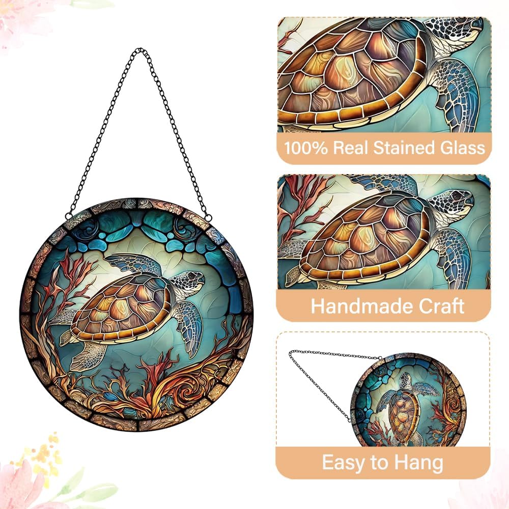 Sea Turtle Decor Suncatcher Stained Glass Window Hanging - Handmade Suncatchers for Windows with