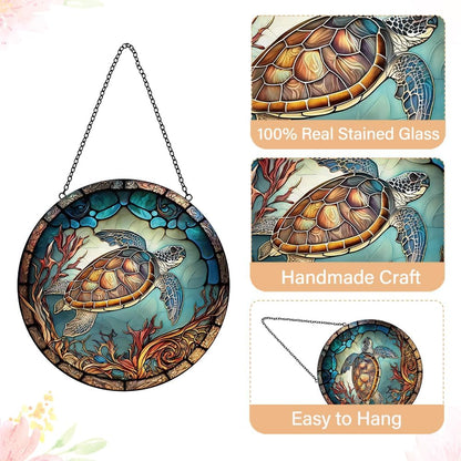 Sea Turtle Decor Suncatcher Stained Glass Window Hanging - Handmade Suncatchers for Windows with