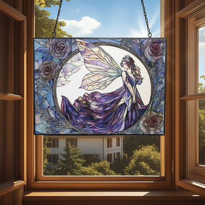 Customized Rectangle Fairy Stained Glass Suncatcher Window Hanging, Gothic Christmas Ornaments for