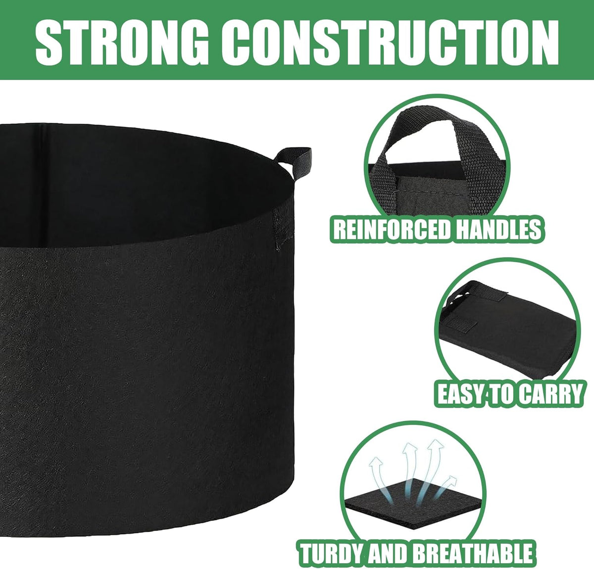 2-Pack 20 Gallon Fabric Grow Bags with Handle, Heavy Duty 300G Thickened Nonwoven with Handles and