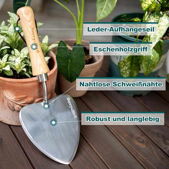 Berry&Bird Perennial Trowel, Oversized Garden Potting Trowels with Sharp Blade Wood Hand Shovel