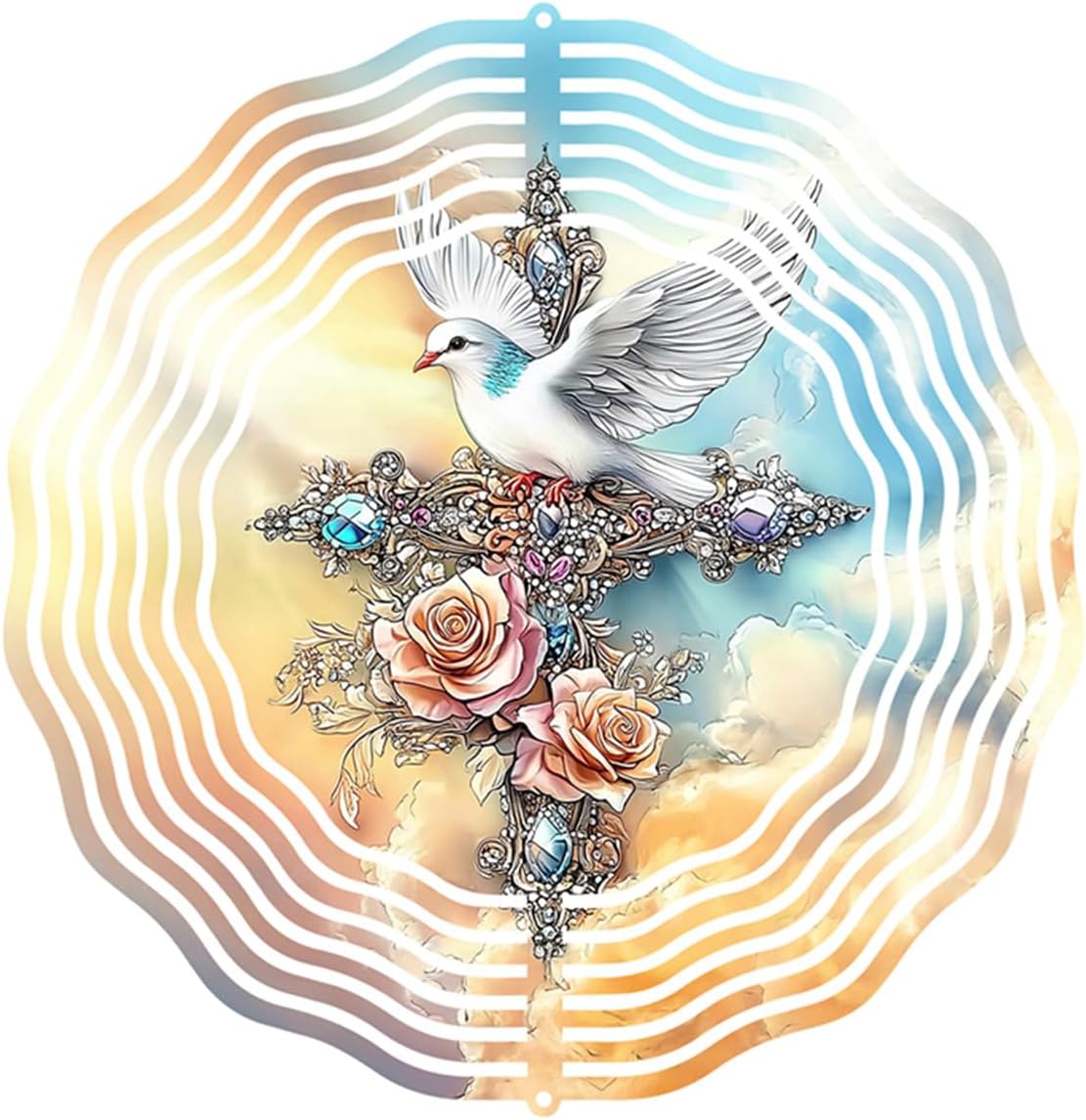 Cross Dove Wind Spinner, Metal Wind Spinners Outdoor/Indoor, Cross Hanging Garden Decor for