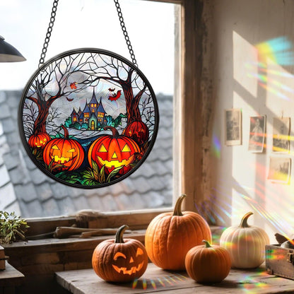 Halloween Sun Catcher - 8 Inch Round Suncatcher for Window Hanging Decoration - Creates Indoor
