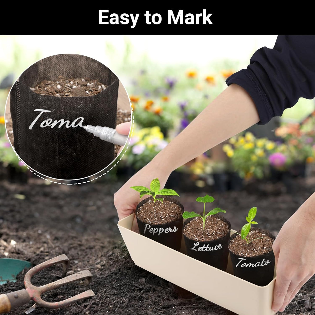 Black Plant Grow Bags for Plants Nursery, Pack of 200 5.5x5.9 Breathable Non-Woven Fabric Grow Bags