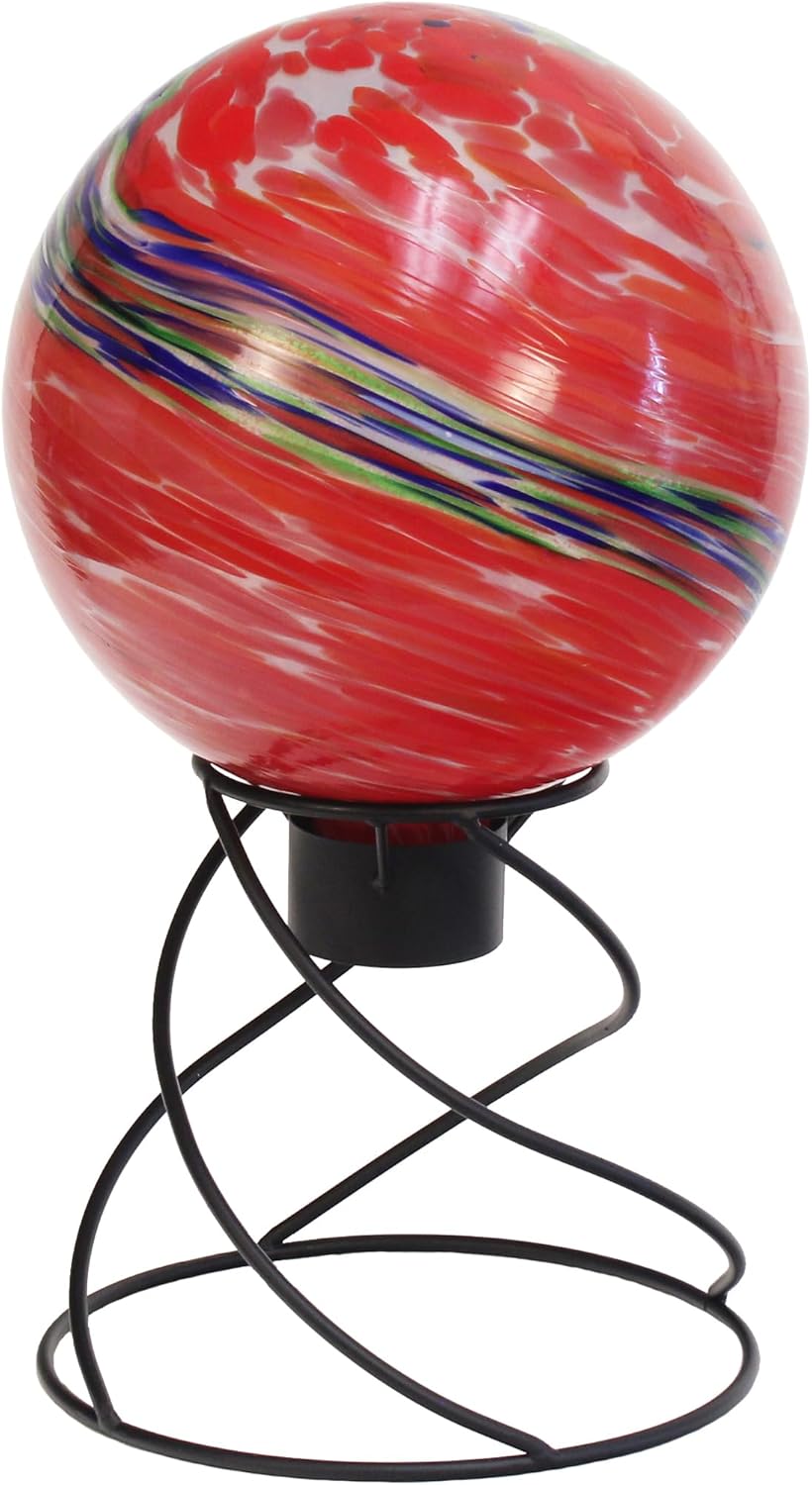 Echo Valley 8155 10-Inch Glow-in-the-Dark Illuminarie Glass Gazing Globe, Red Swirl