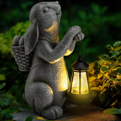 Solar Garden Outdoor Statues Rabbit with Solar Lantern,Outdoor Bunny Figurines Decorations,Lawn