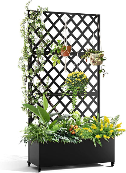 GarveeLife Metal Planter Box, with Diamond Lattice Trellis Planter Box, for Climbing Plants and