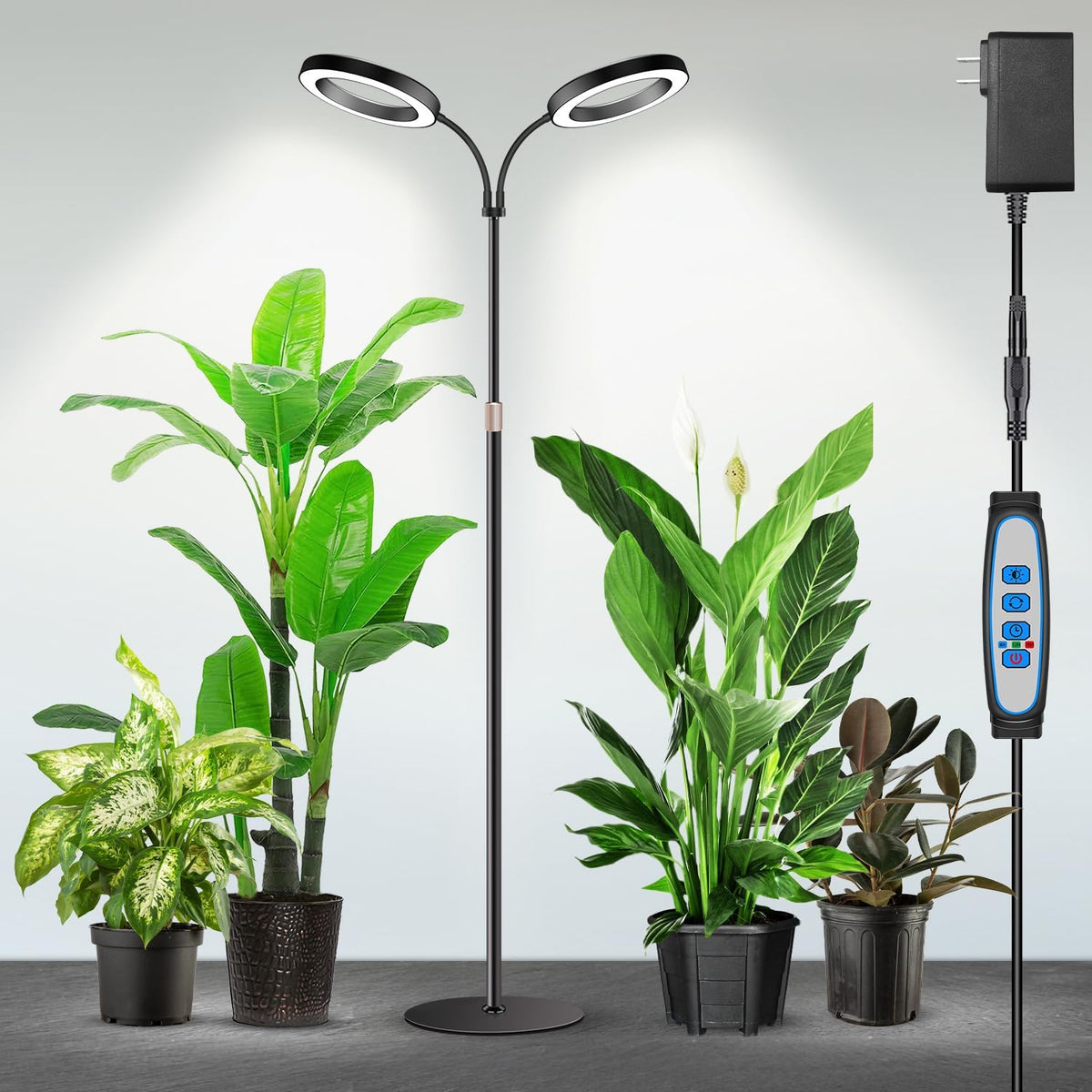 Garpsen Halo Grow Lights, Dual-Head Full Spectrum LED Plant Lights for Indoor Growing with Stand, 3