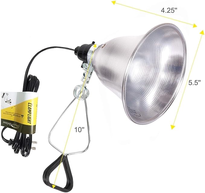 Simple Deluxe Clamp Lamp Light 60 Watt with 5.5 Inch Aluminum Reflector (no Bulb Included), 6 Feet