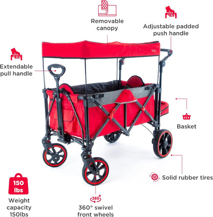 Creative Outdoor Push Pull All-Terrain Collapsible Folding Stroller Wagon for Kids, 150lbs Weight