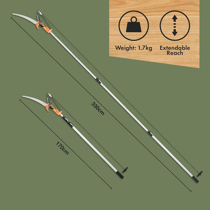 VonHaus Telescopic Tree Pruner & Lopper 2 in 1 – Long Reach 3.3m Cutter, Retractable & Extendable