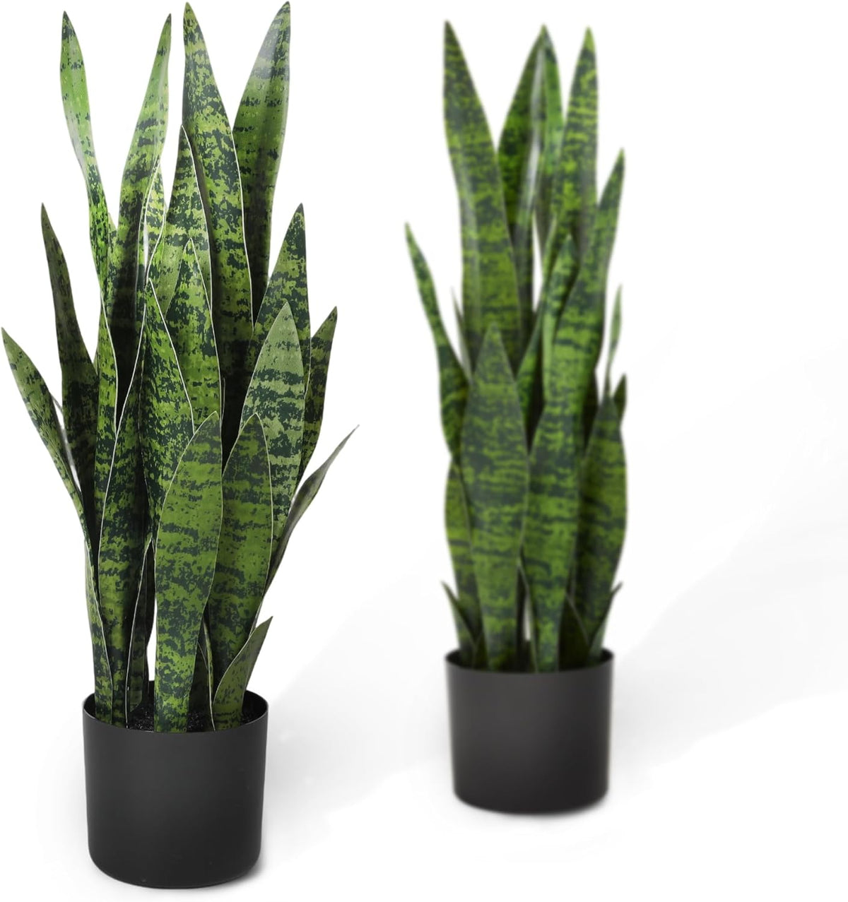 KOL 25.6’’ 2-Pack Artificial Snake Plant, Faux Sansevieria Indoor Plants, 32 Lifelike Leaves, Home