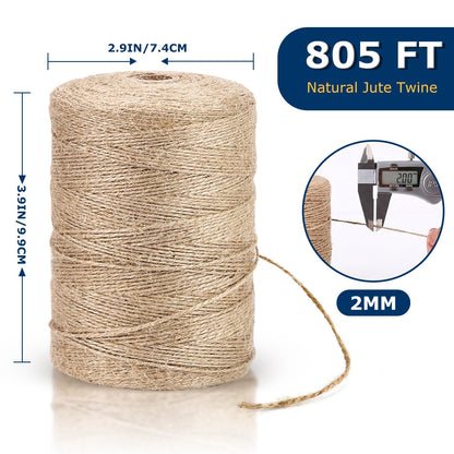 Vanhench 805FT Natural Jute Twine String, Bulk Hemp Jute Rope Cord Twine for Crafts Gardening, Gift
