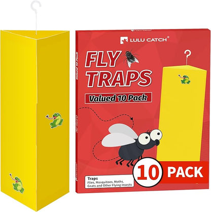 LULUCATCH Sticky Fly Traps, 10 Pack Fly Catcher Fungus Gnat Traps, Hanging Yellow Sticky Traps for