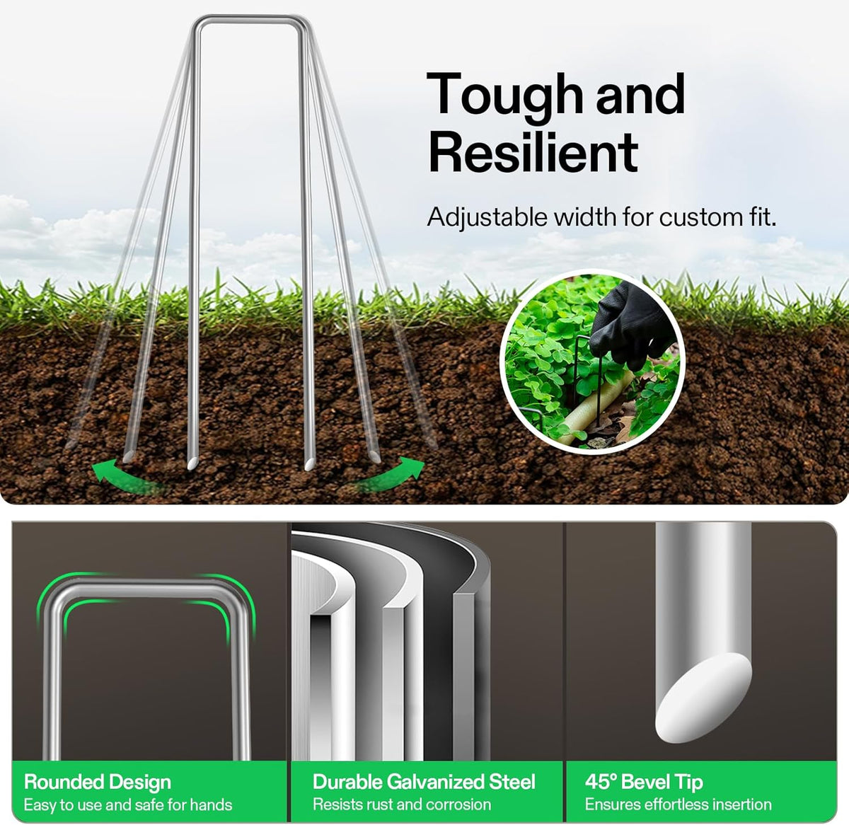 VIVOSUN 6 Inch 25-Pack Landscape Staples, Galvanized Steel Garden Stakes 11 Gauge U-Shaped Pins for