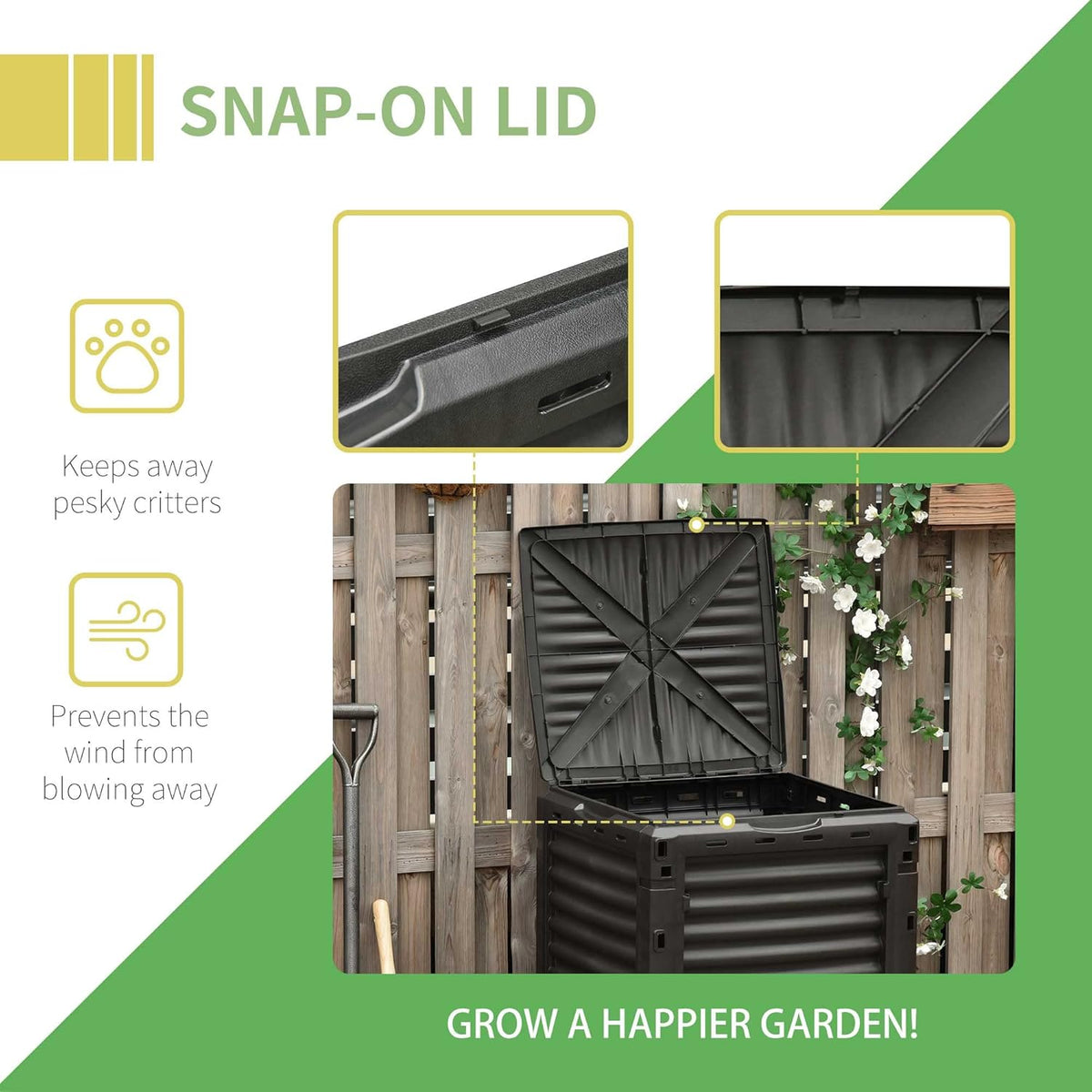 Compost Bin Outdoor 80 Gallon Garden Composter, with 48 Vents and Sliding Doors, Lightweight