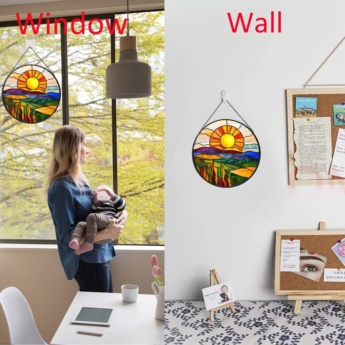 Sunrise Hanging Stained Glass for Windows,20cm/7.87inch Stained Glass Suncatcher Garden Hangings