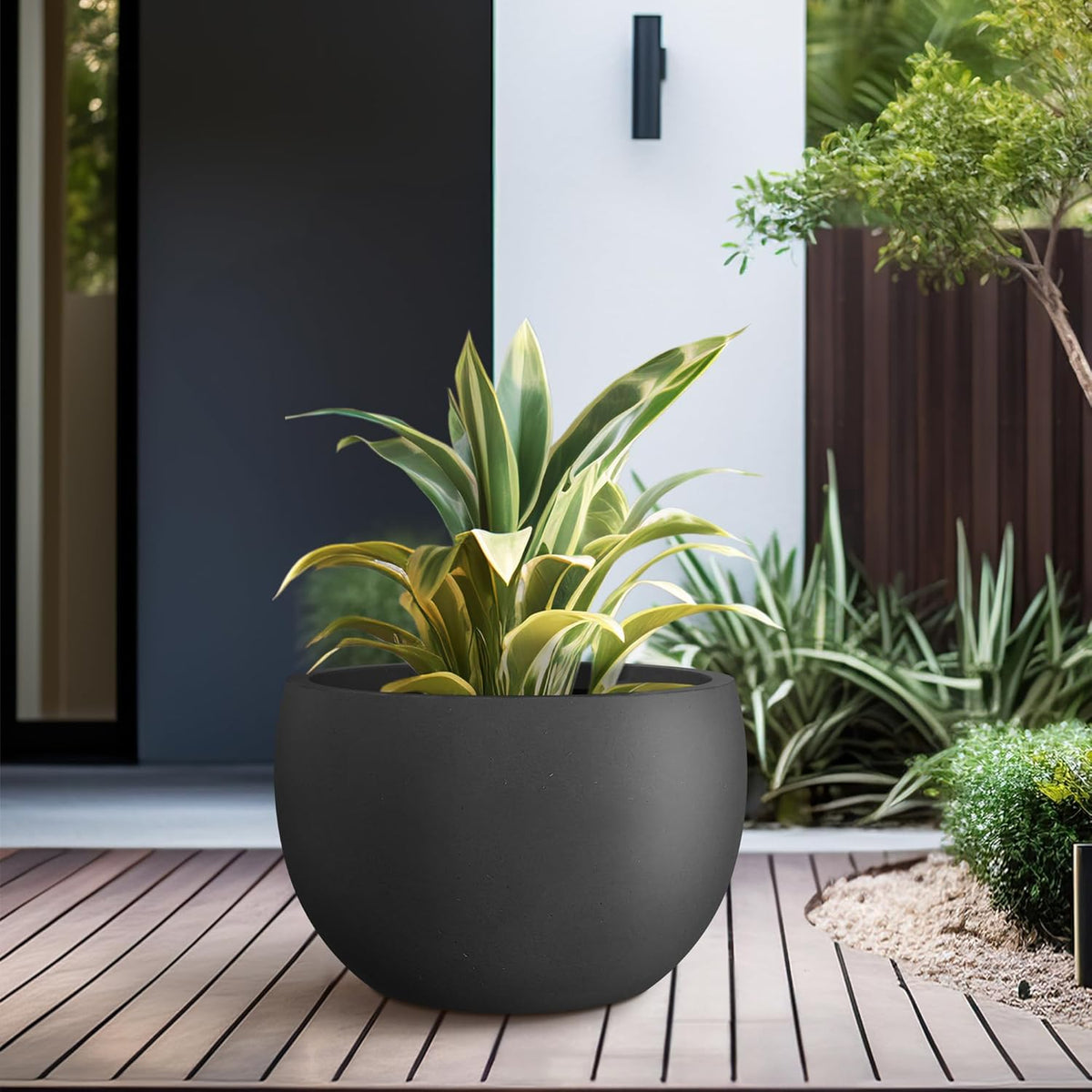 Kante 15.7" Dia Round Concrete Planter, Outdoor/Indoor Large Bowl Plant Pots with Drainage Hole and