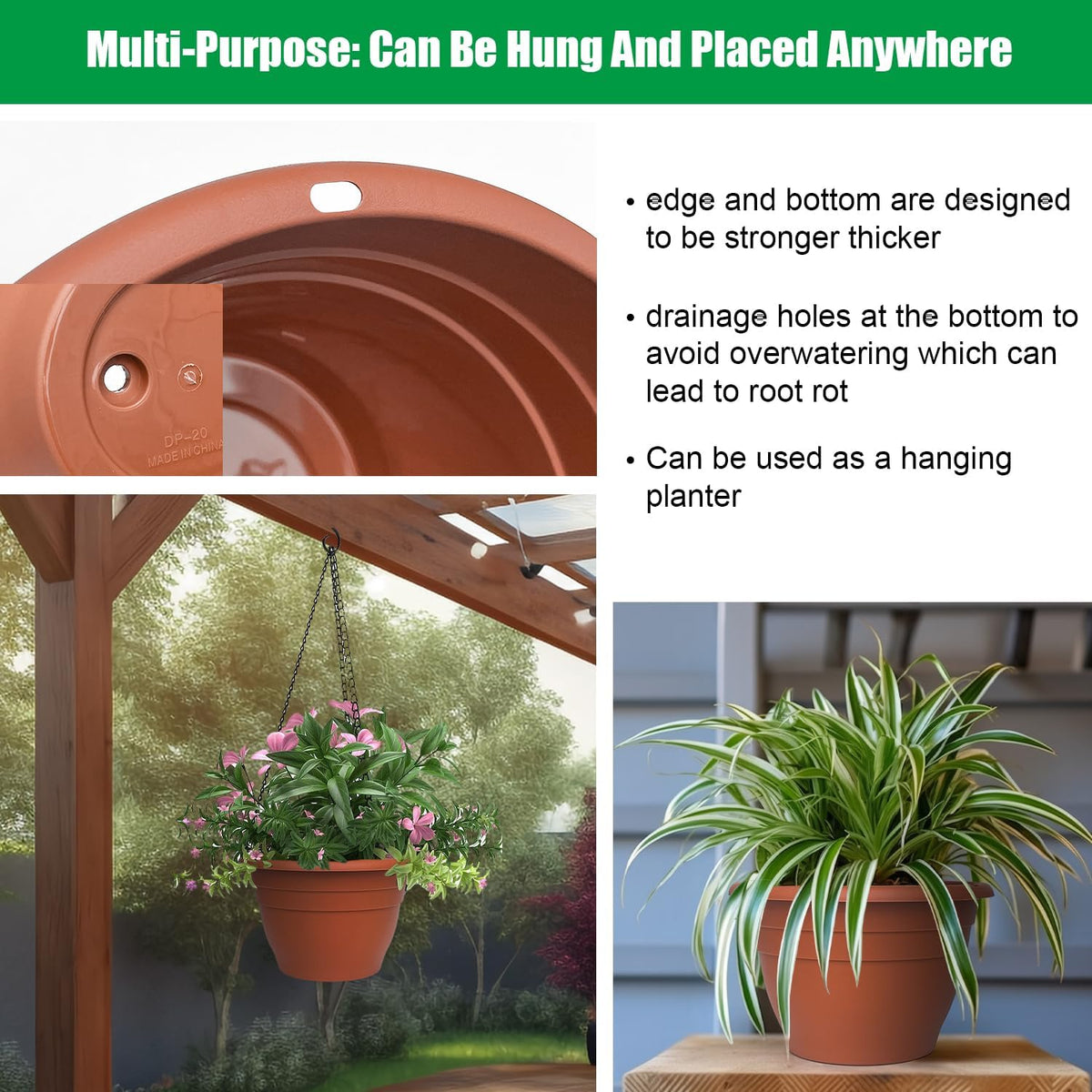Plant Pots Set of 5, 10" Outside Diameter Flower Pots, 8.5" Inner Diameter Plant Planters with
