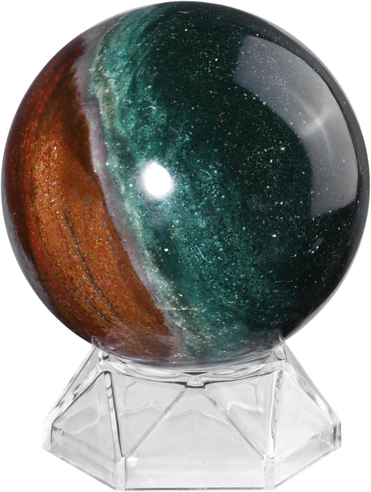 Natural Ocean Jasper Crystal Ball with Acrylic Display Base, 61-70mm Polished Stone Feng Shui