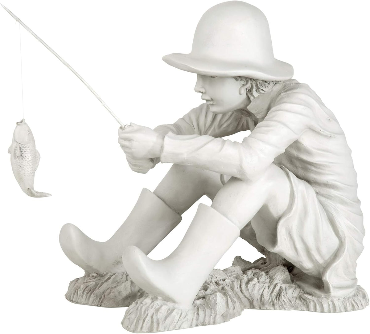 Design Toscano Gone Fishing Fisherman Boy Garden Statue, 17 Inch Tall, Cast Stone Resin, Two Tone