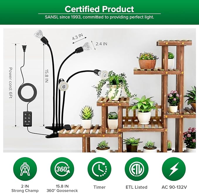 SANSI LED Grow Lights for Indoor Plants, Lifetime Free Bulb Replacement, 600W Full Spectrum
