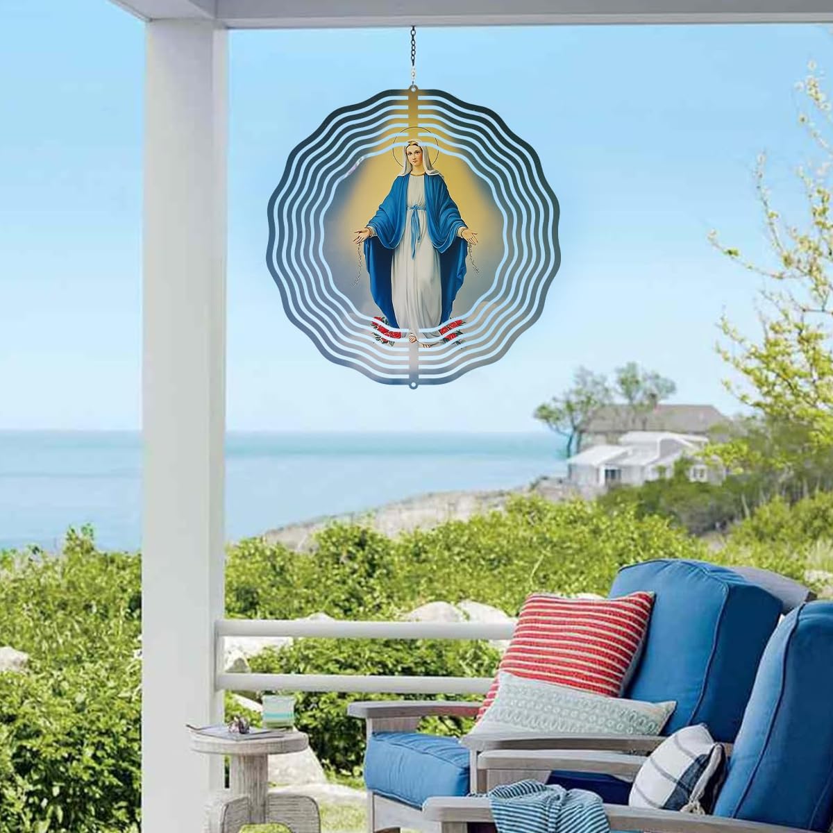 Virgin Mary Wind Spinner, Metal Wind Spinners Outdoor Indoor, Religious Virgin Mary Hanging Garden