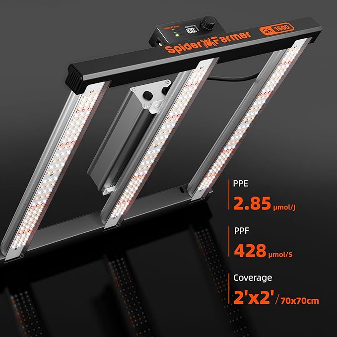 Spider Farmer SE1500 LED Grow Light 150W, Samsung LM301H EVO Diodes, 2025 Upgraded Remote App