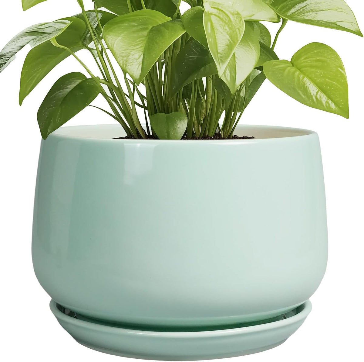 G EPGardening Ceramic Pots for Plants - 9 Inch Ceramic Planter with Drainage and Saucer, Round
