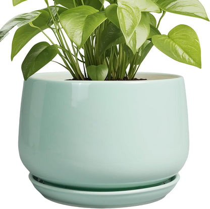 G EPGardening Ceramic Pots for Plants - 9 Inch Ceramic Planter with Drainage and Saucer, Round