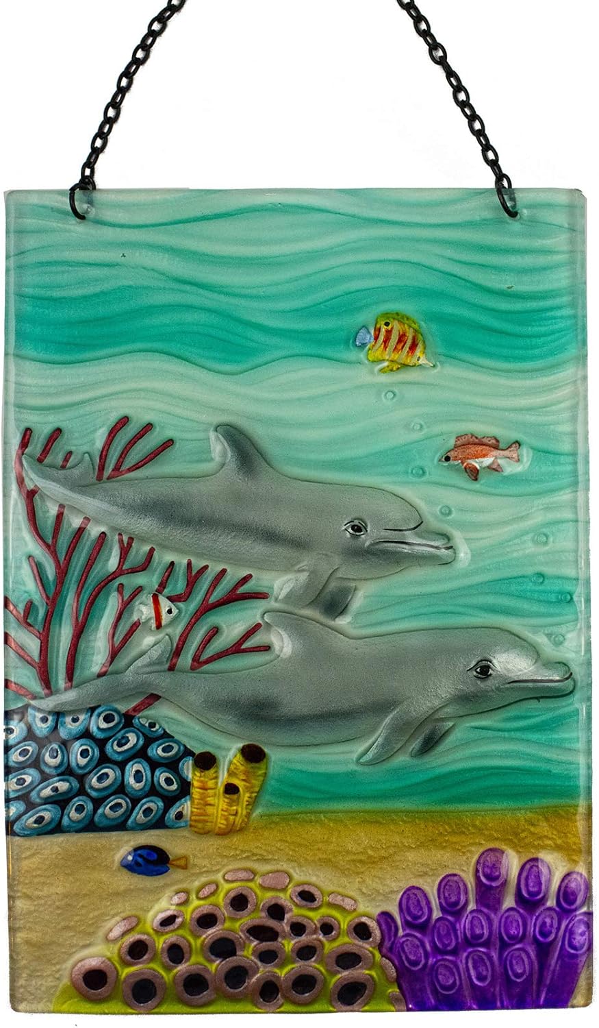 Art Glass Hand Painted Suncatcher - Dolphin